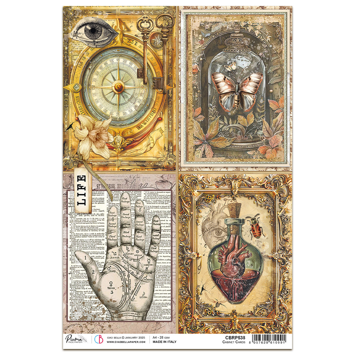 Ciao Bella Cabinet of Curiosities A4 Rice Paper Cabinet Cards (1pc)