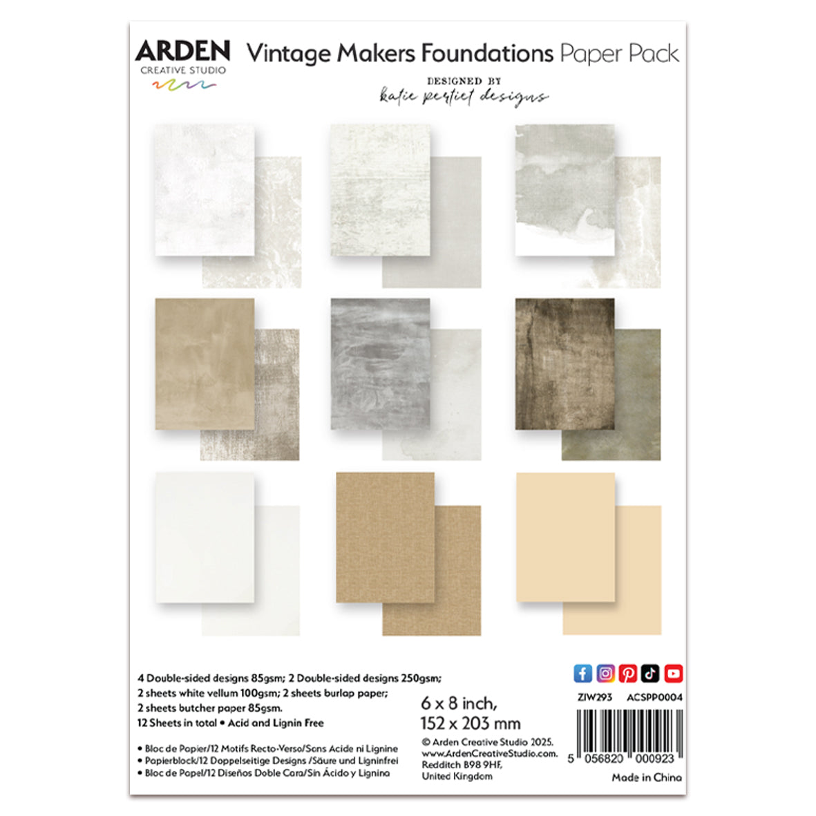 Arden Creative Studio Vintage Makers Foundations 6in x 8in Paper Pack