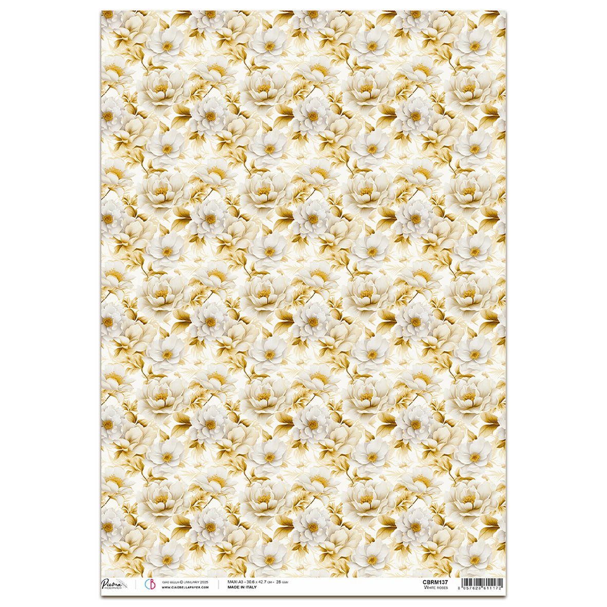 Ciao Bella Blessing Day A3 Rice Paper White Roses (1pc)