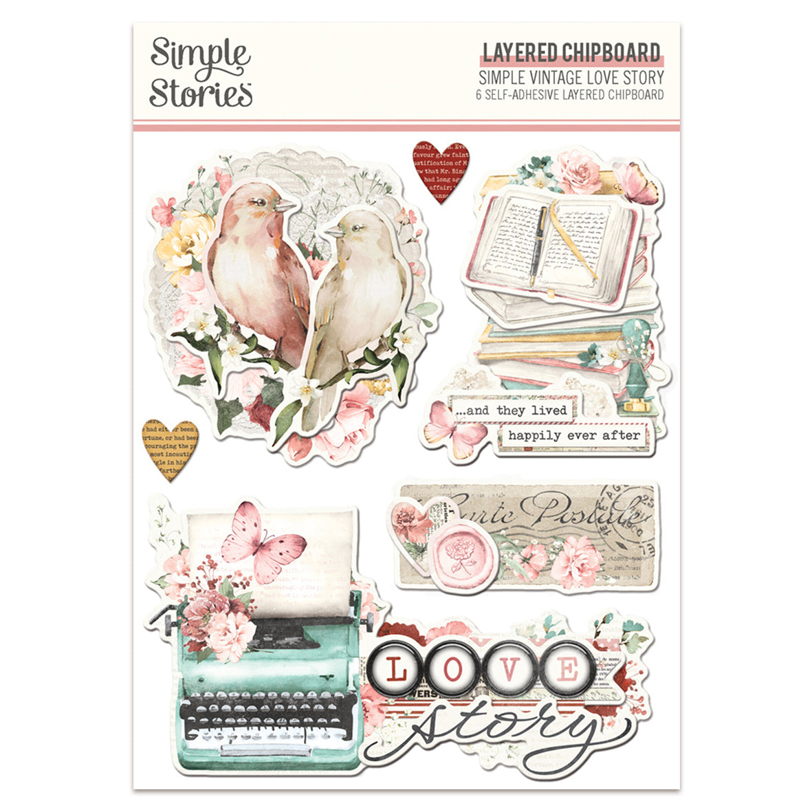 Simple Stories Simple Vintage Love Story Layered Chipboard Stickers