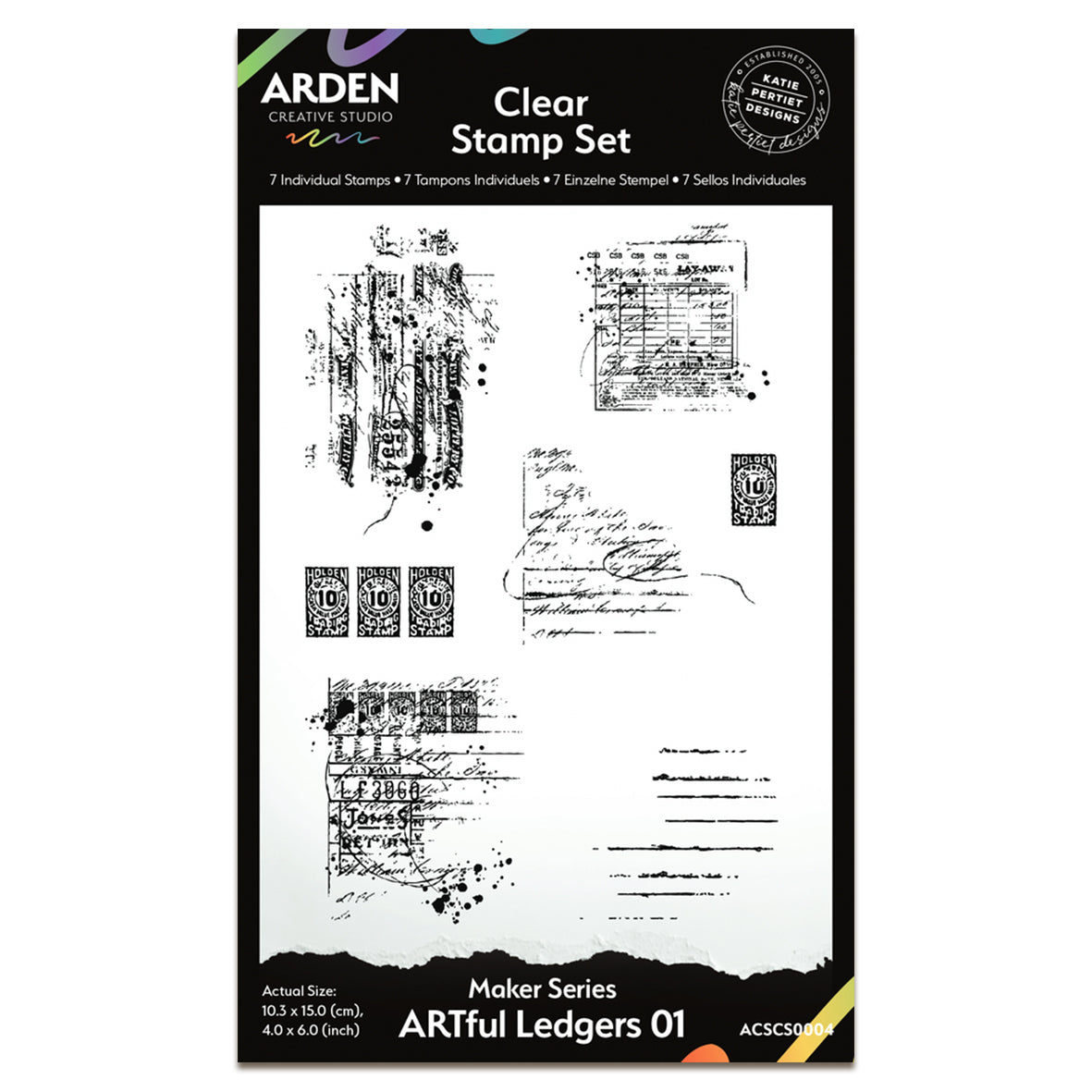 Arden Creative Studio Maker Series 4x6 Inch Clear Stamp Set - ARTful Ledgers 01 (7pcs)