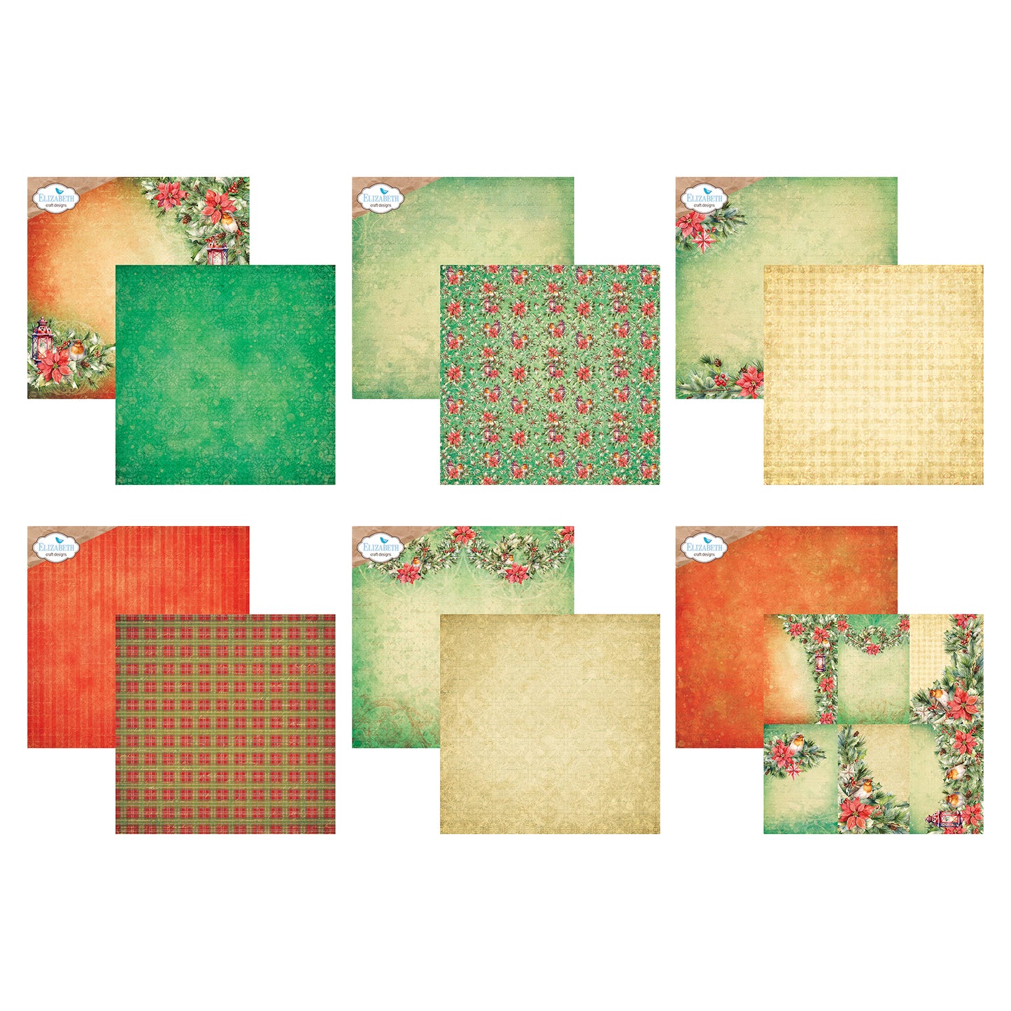 Elizabeth Craft Designs Festive Holly - 12x12 Inch Patterned Cardstock Paper