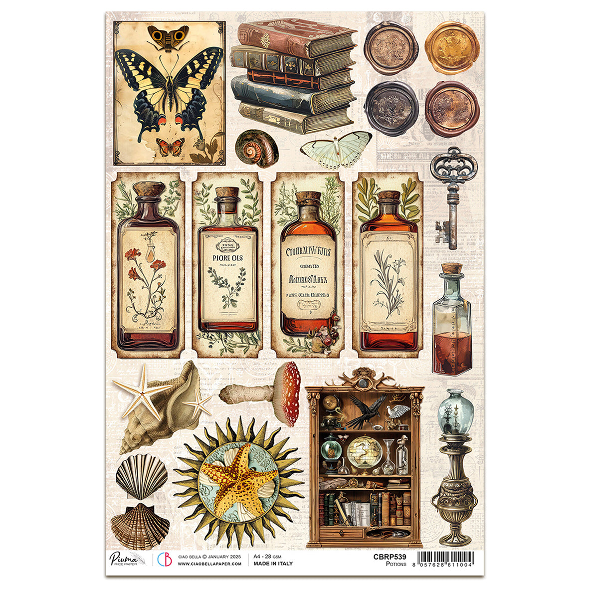 Ciao Bella Cabinet of Curiosities A4 Rice Paper Potions (1pc)