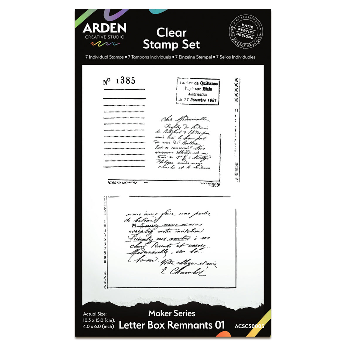 Arden Creative Studio Maker Series 4x6 Inch Clear Stamp Set - Letter Box Remnants 01 (7pcs)