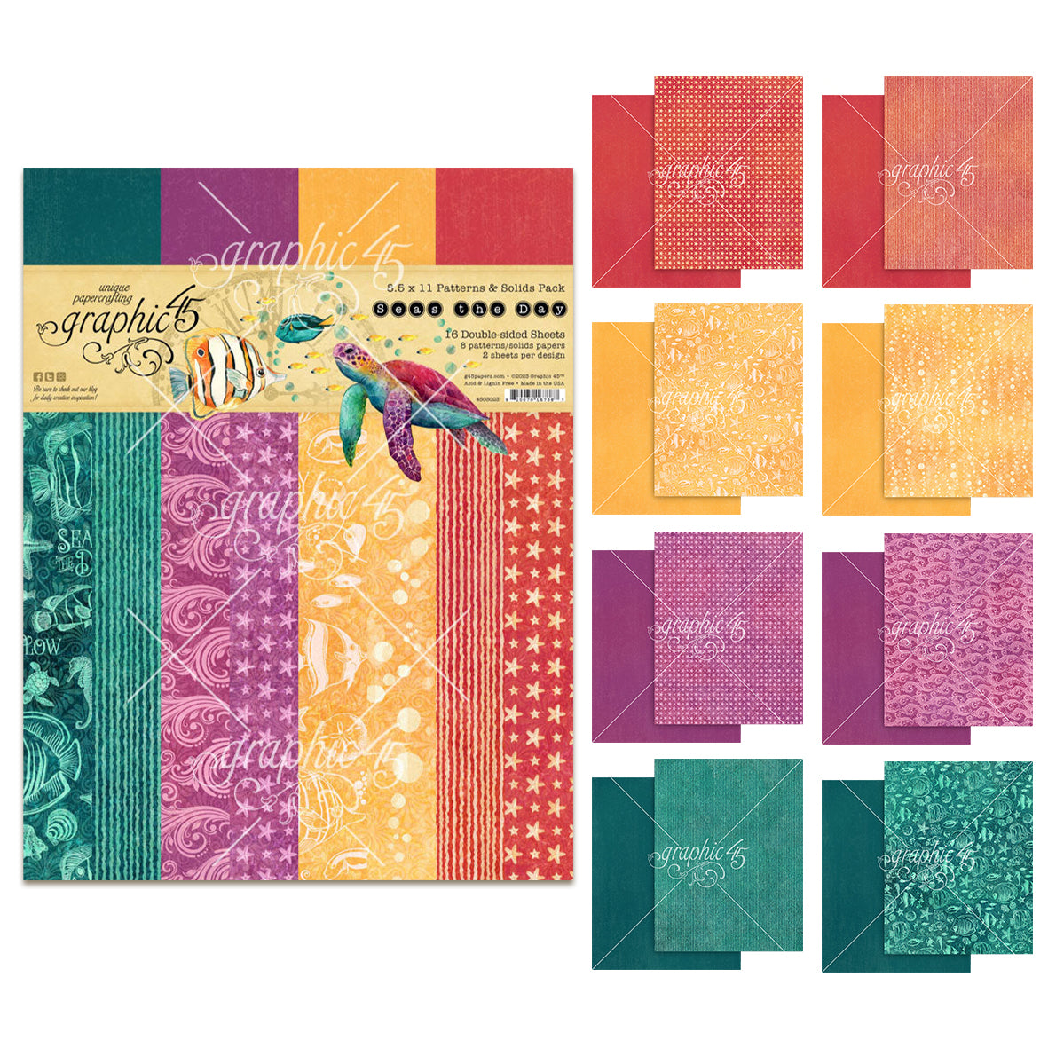 Graphic 45 Seas the Day 8,5x11 Inch Patterns & Solids Pack
