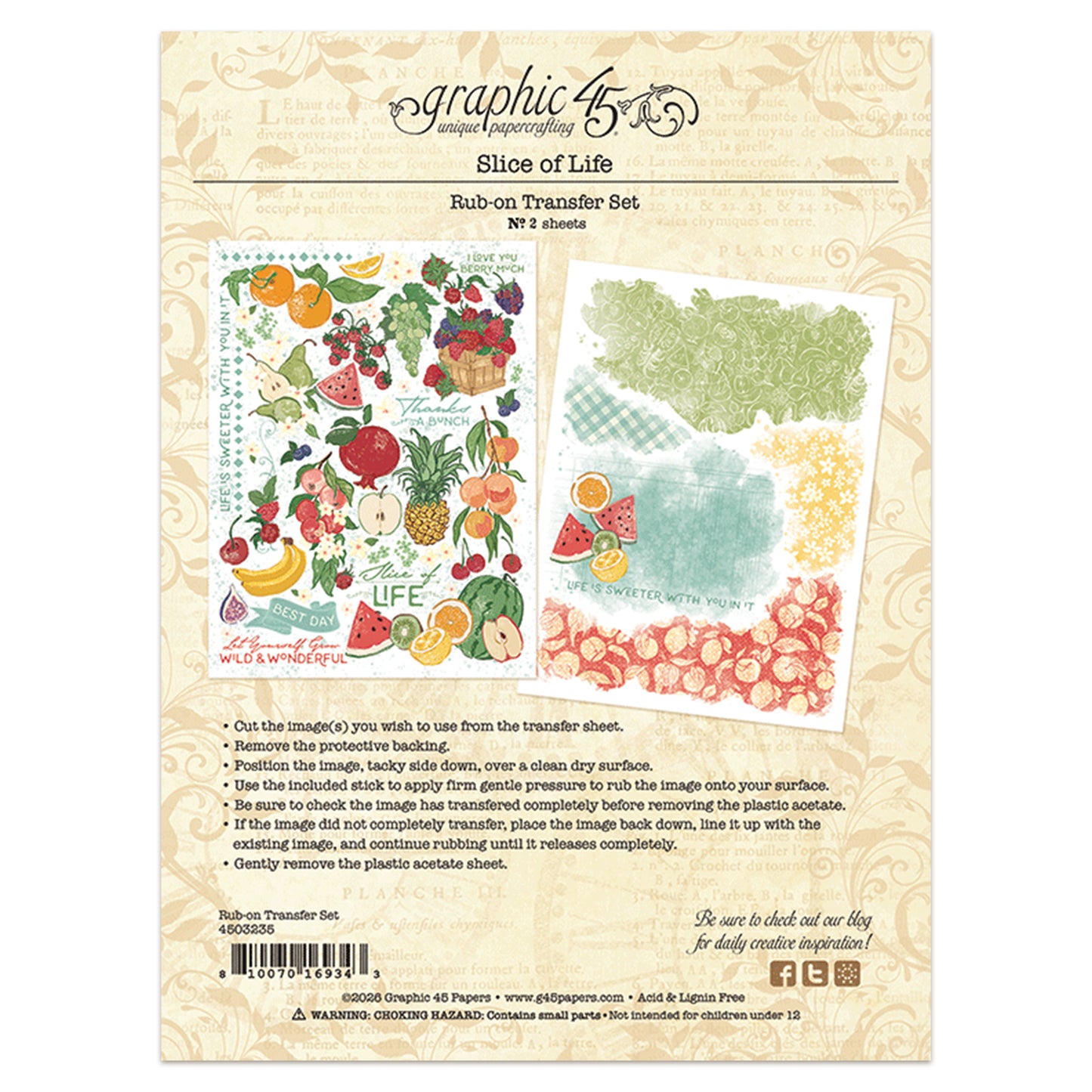 Graphic 45 Slice of Life Rub-on Transfers