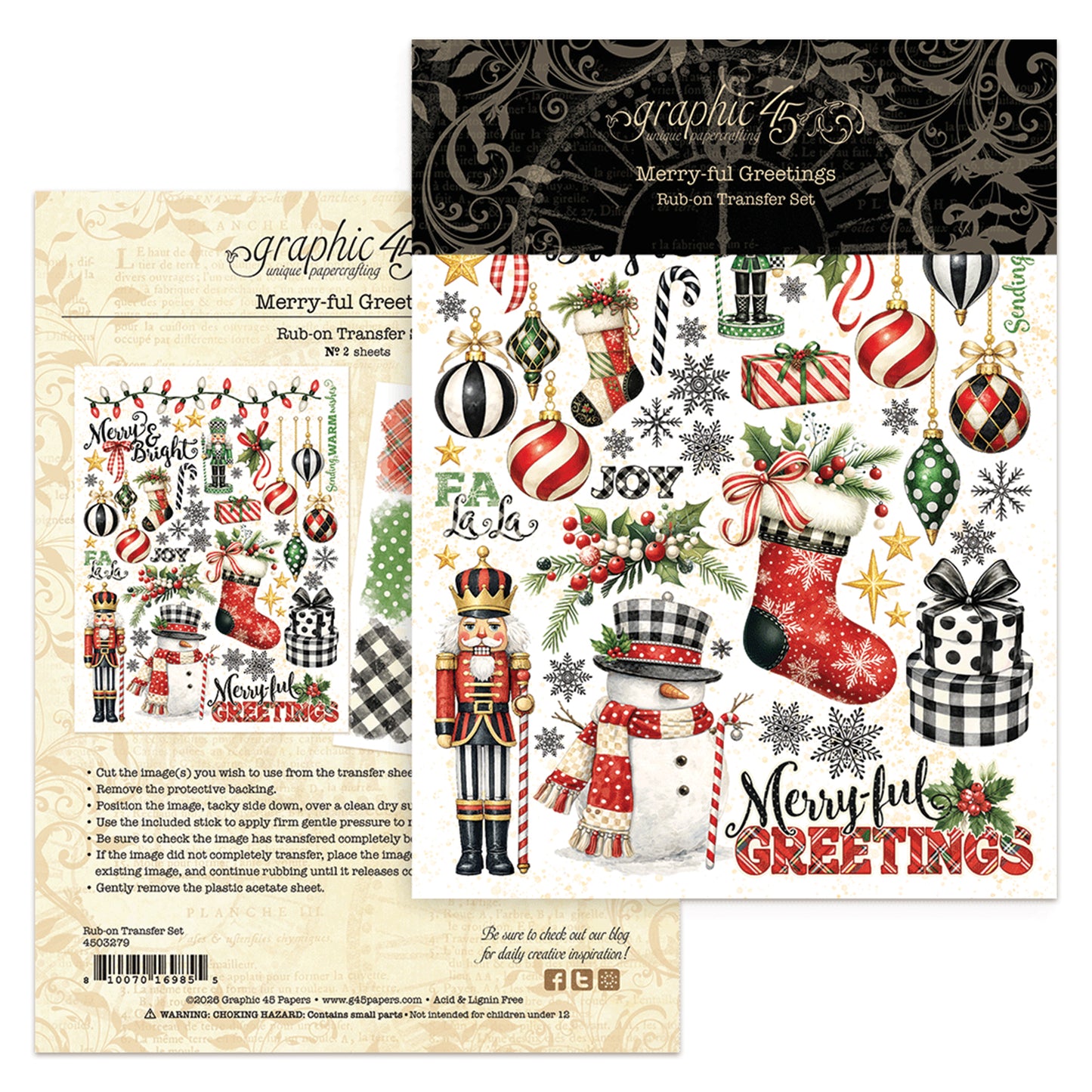 Graphic45 Merry-ful Greetings Rub-on Transfers ~ Ship from 31st Aug