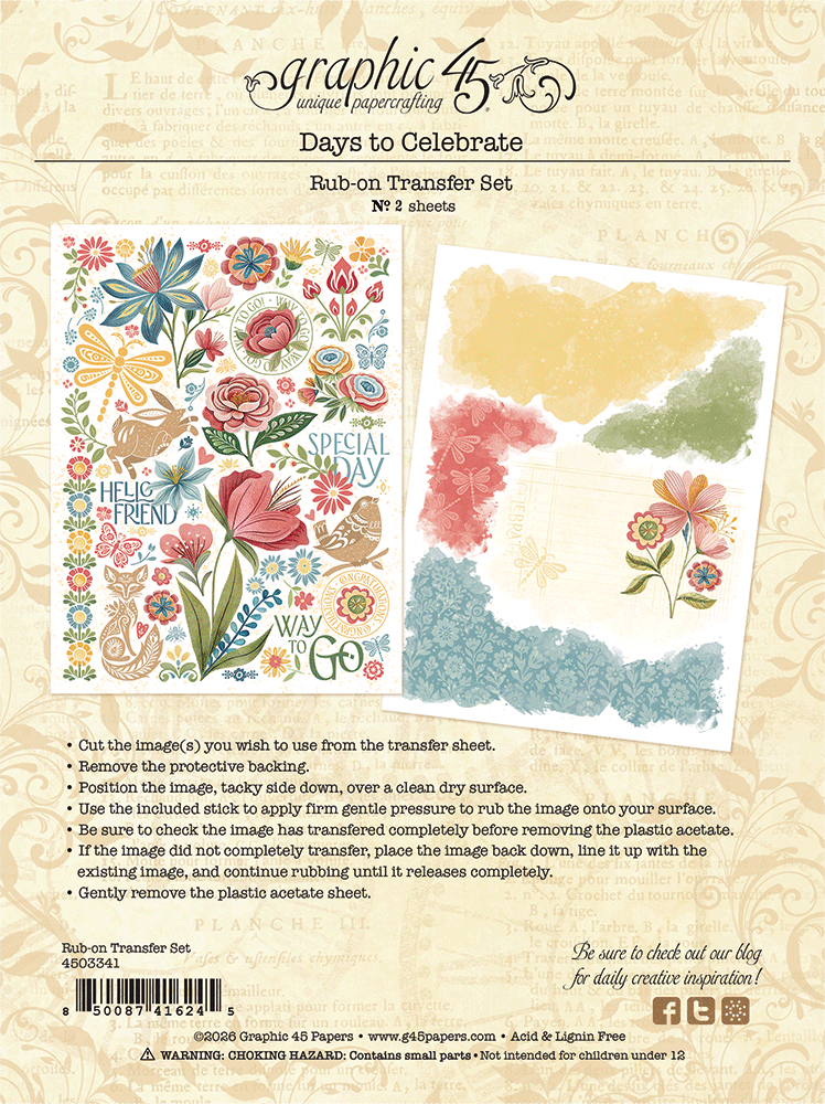 Graphic45 Days to Celebrate Rub-on Transfers Preorder*