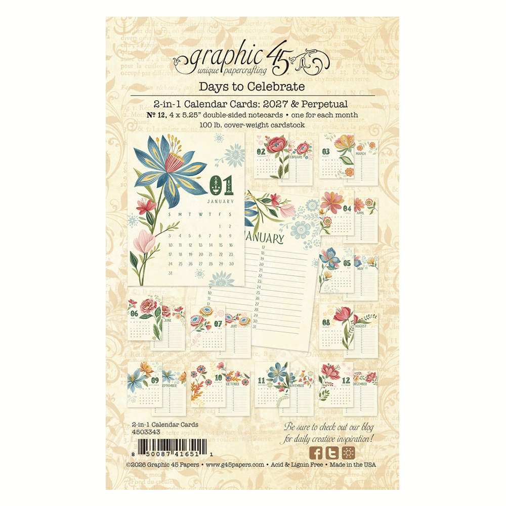 Graphic45 Days to Celebrate 2-in-1 Calendar Cards: 2027 & Perpetual Preorder*