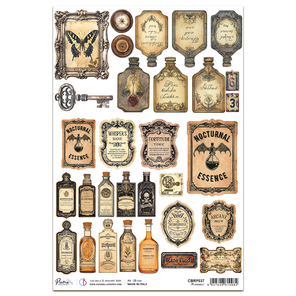 Ciao Bella Cabinet of Curiosities A4 Rice Paper Pharmacy (1pc)