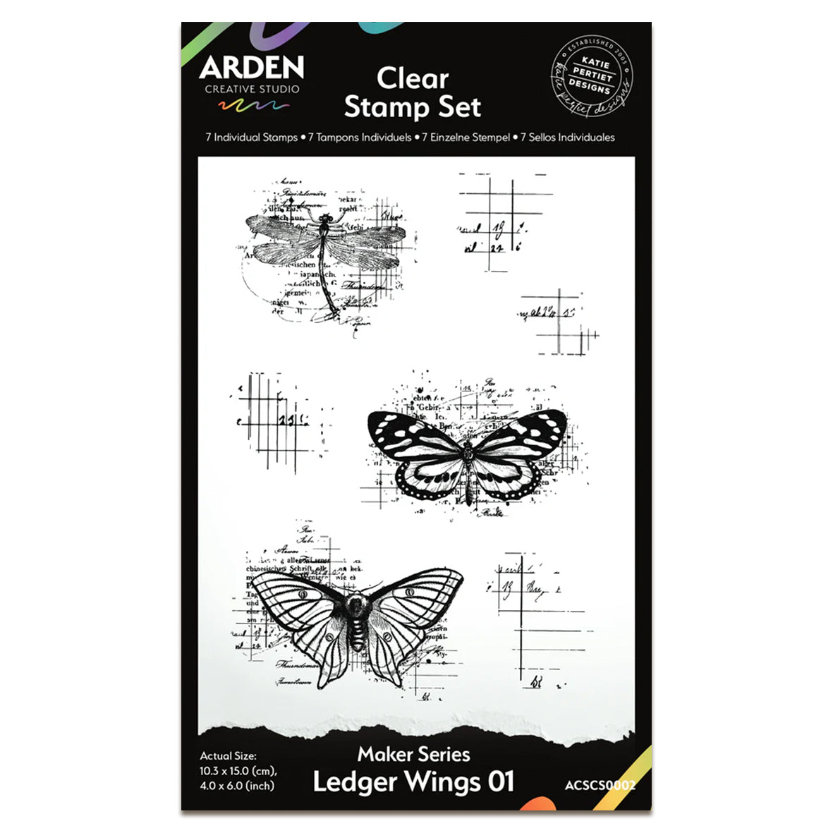 Arden Creative Studio Maker Series 4x6 Inch Clear Stamp Set - Ledger Wings 01 (7pcs)