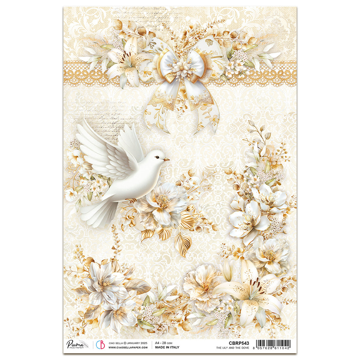 Ciao Bella Blessing Day A4 Rice Paper The Lily and the Dove (1pc)