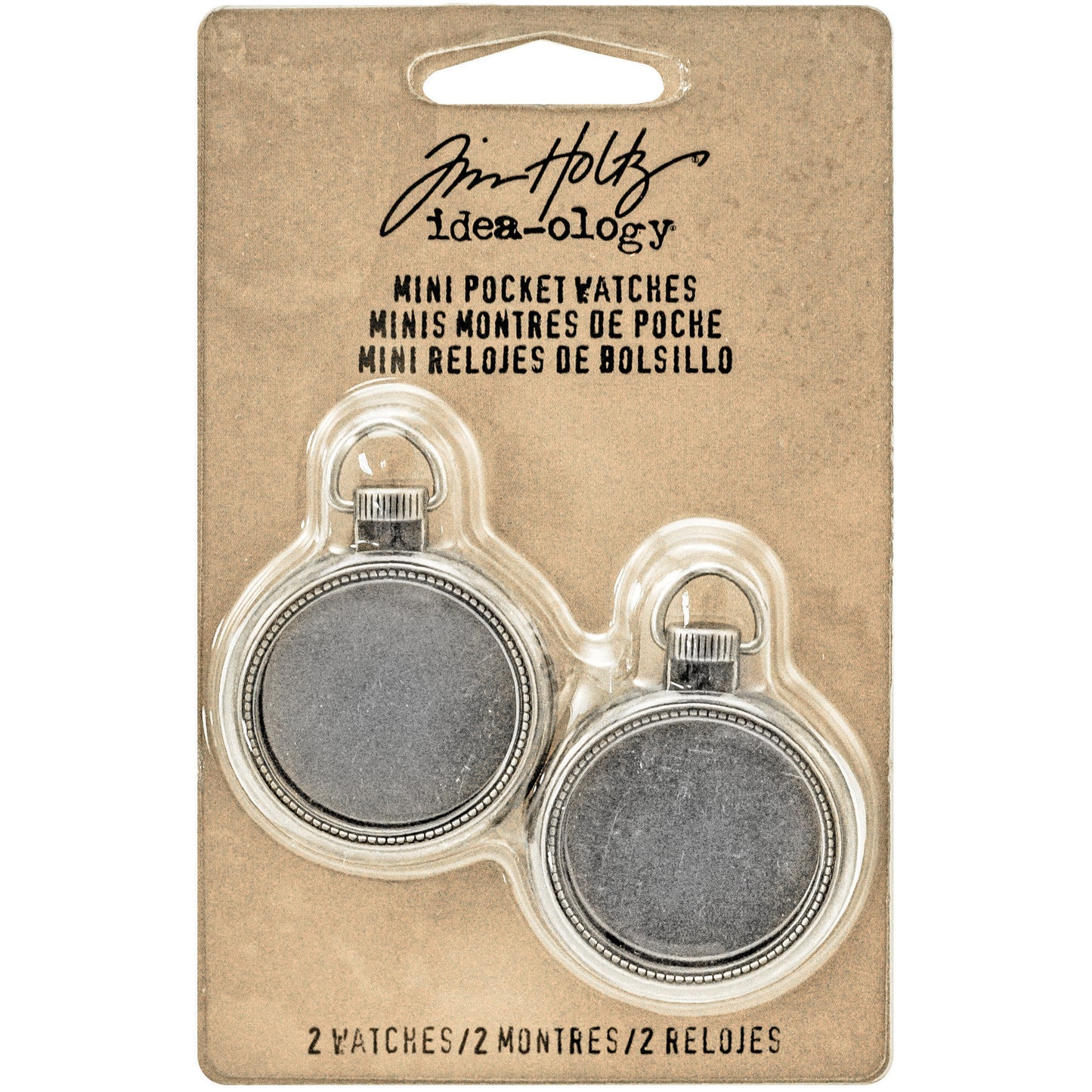 Idea-ology Tim Holtz Metal Mini Pocket Watch Frames 1" 2 Pcs - Antique Nickel
