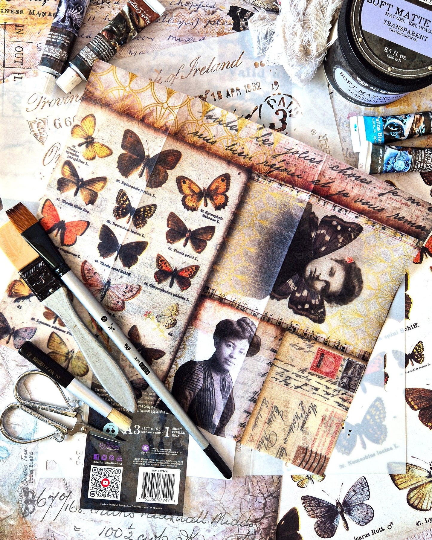 Prima Marketing Finnabair Southampton Butterflies A3 Decoupage Fiber