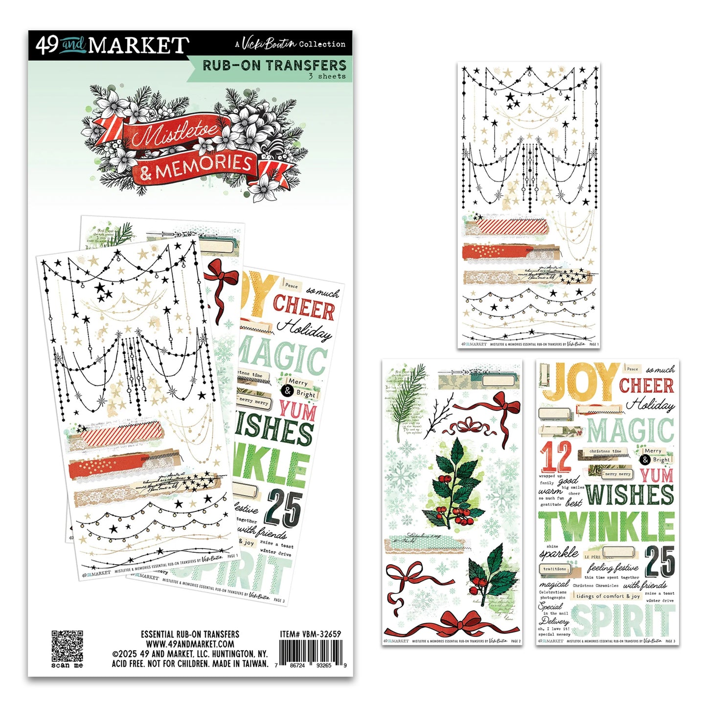49 And Market Mistletoe And Memories Rub-On Transfer Set - Essential