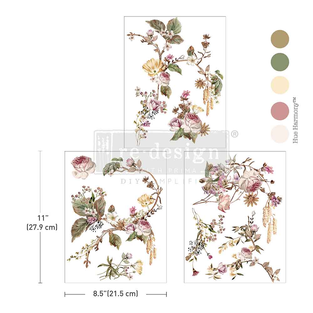 Re-design with Prima Rosette Royale 8,5x11 Inch Middy Transfers (3pcs)