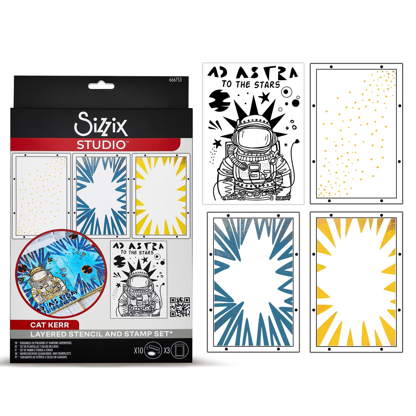 Sizzix Studio Clear Stamps w/Stencils by Cat Kerr Ad Astra (10+3pcs)
