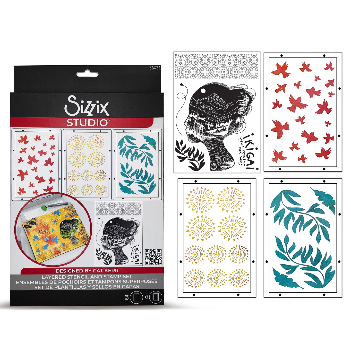 Sizzix Studio Clear Stamps w/Stencils by Cat Kerr Ikigai