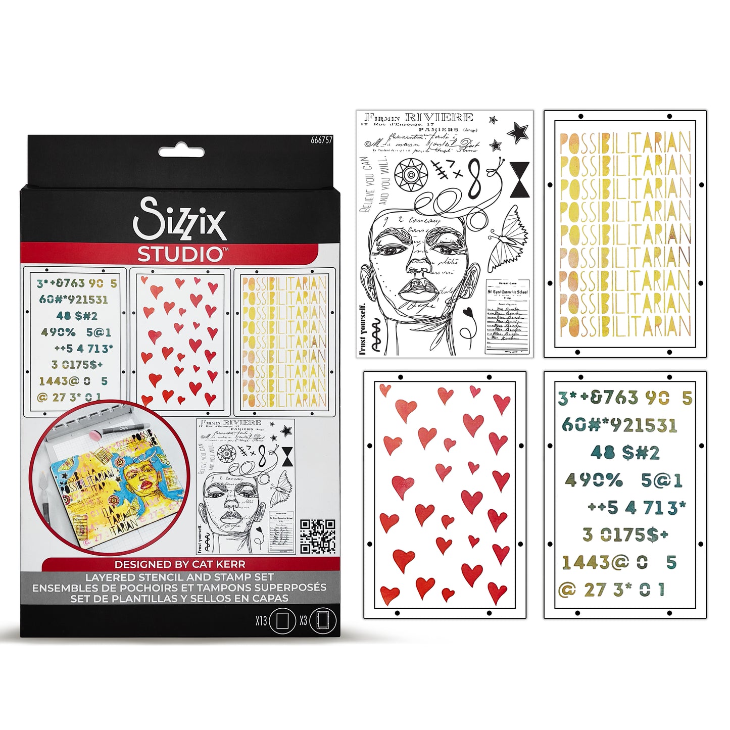Sizzix Studio Clear Stamps w/Stencils by Cat Kerr Possibilitarian