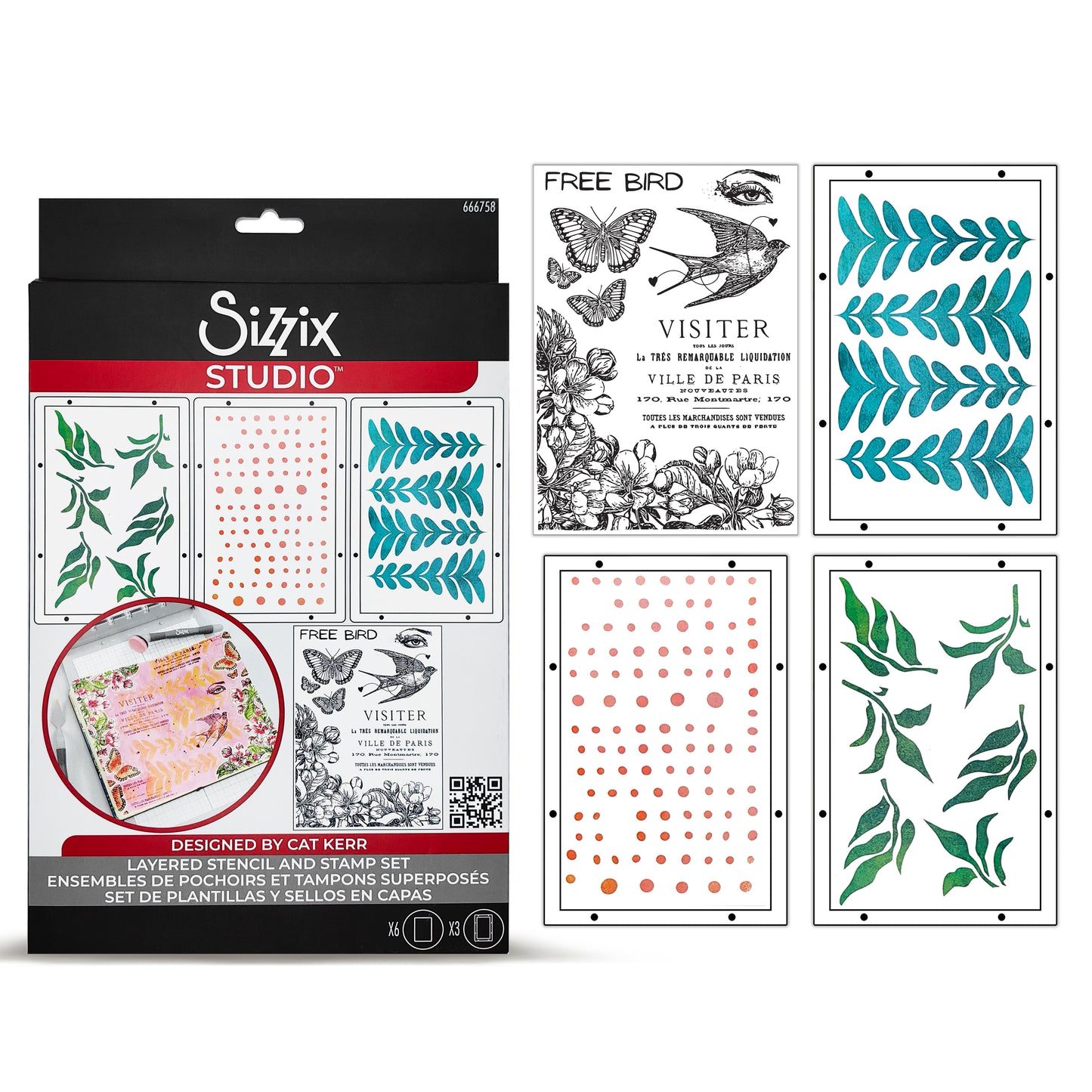 Sizzix Studio Clear Stamps w/Stencils by Cat Kerr The Visiter