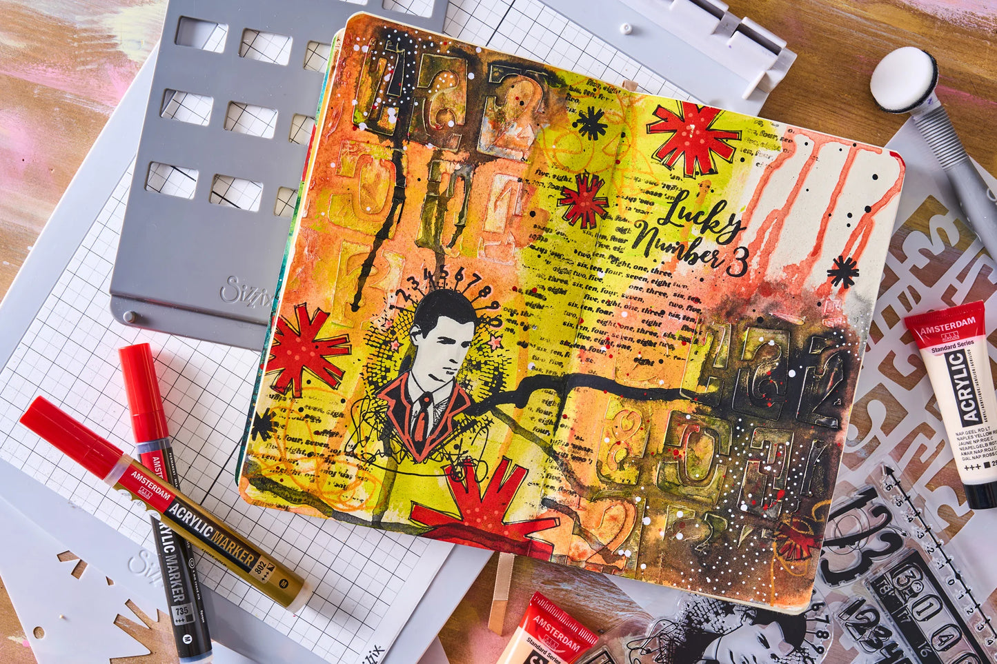 Sizzix Studio Clear Stamps w/Stencils by Cat Kerr Strength in Numbers (11+3pcs)