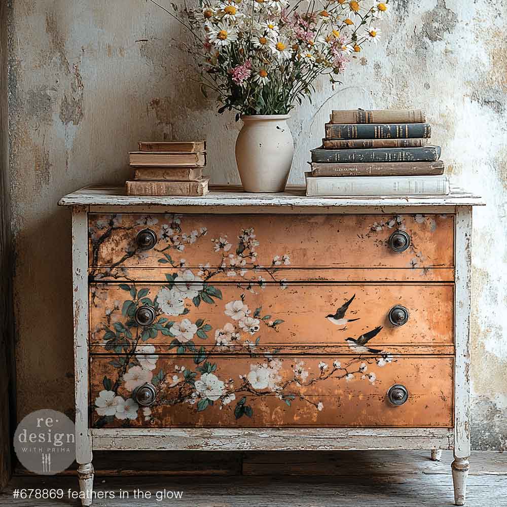 Re-design with Prima Feathers In The Glow A1 Decoupage Fiber