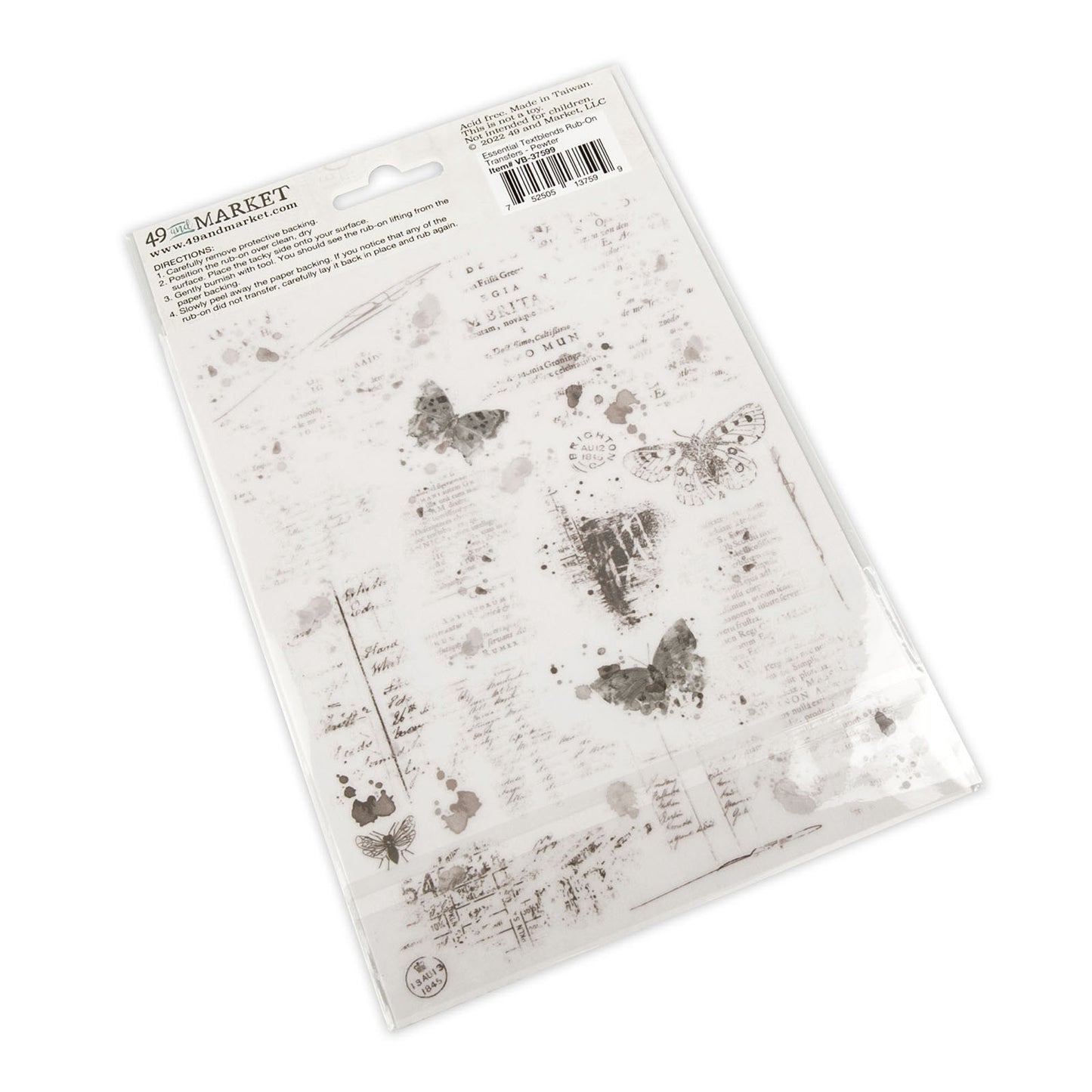 49 And Market Essential Textblends Rub-Ons 6"X8" 2 Pcs - Pewter