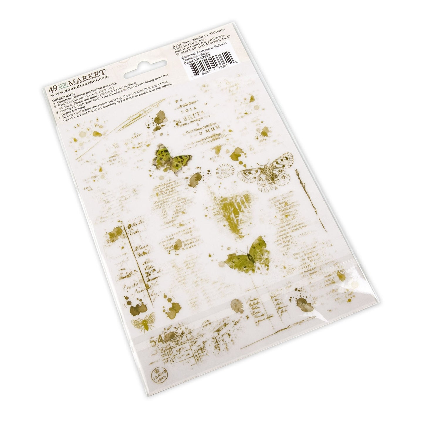 49 And Market Essential Textblends Rub-Ons 6"X8" 2 Pcs - Sage