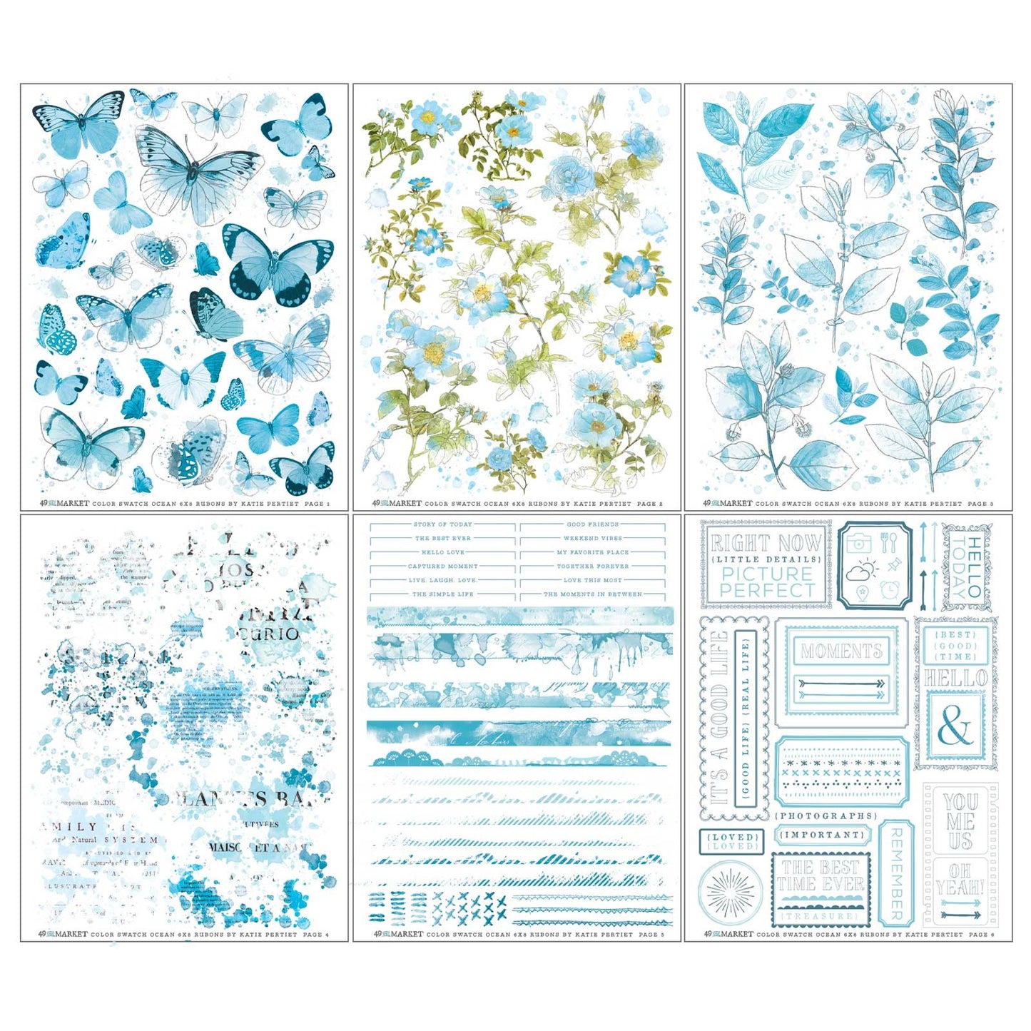 49 And Market Color Swatch: Ocean Rub-Ons 6"X8"- 6 Sheets