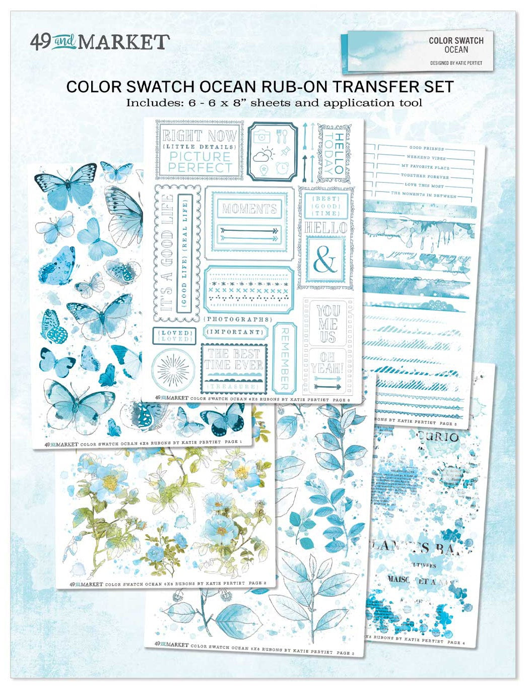 49 And Market Color Swatch: Ocean Rub-Ons 6"X8"- 6 Sheets