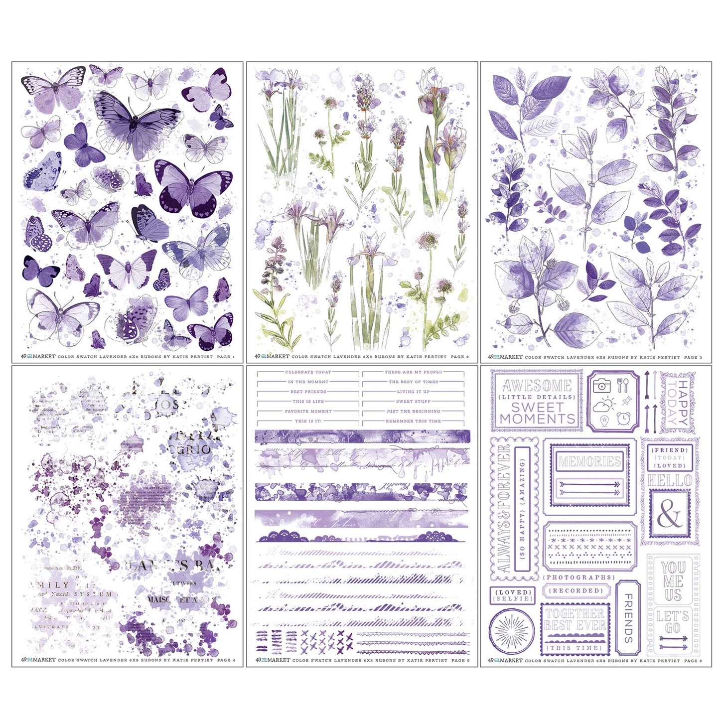 49 And Market Color Swatch: Lavender Rub-Ons 6"X8" - 6 Sheets