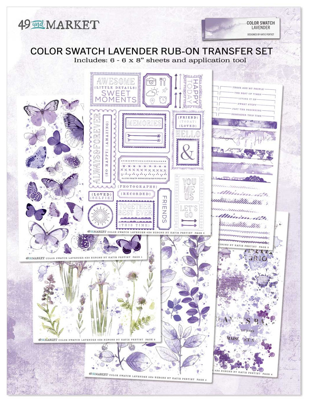 49 And Market Color Swatch: Lavender Rub-Ons 6"X8" - 6 Sheets