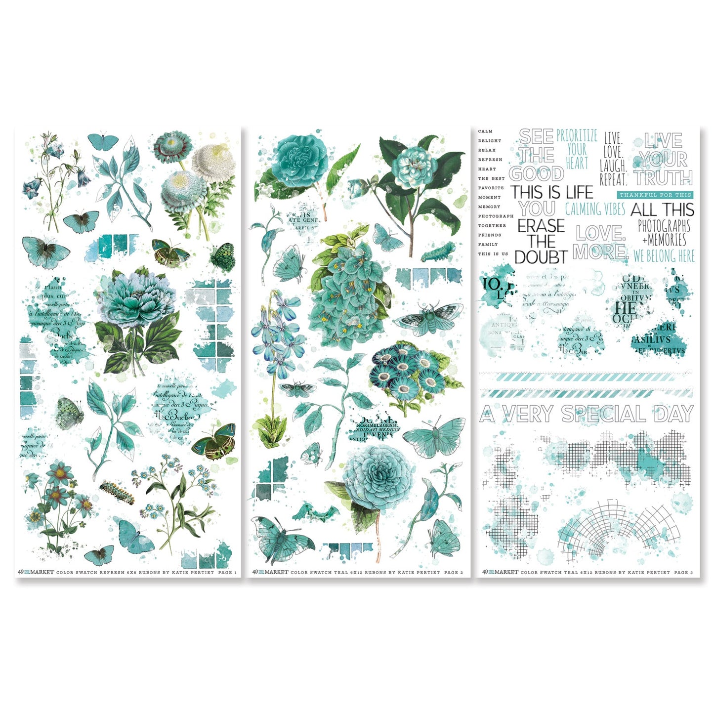 49 And Market Color Swatch: Teal Rub-On Transfer Set - 3 Sheets