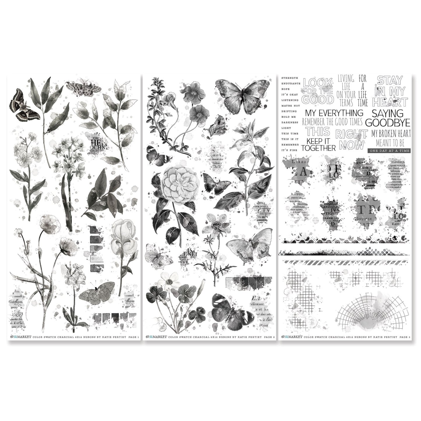 49 And Market Color Swatch: Charcoal Rub-On Transfer Set - 3 Sheets