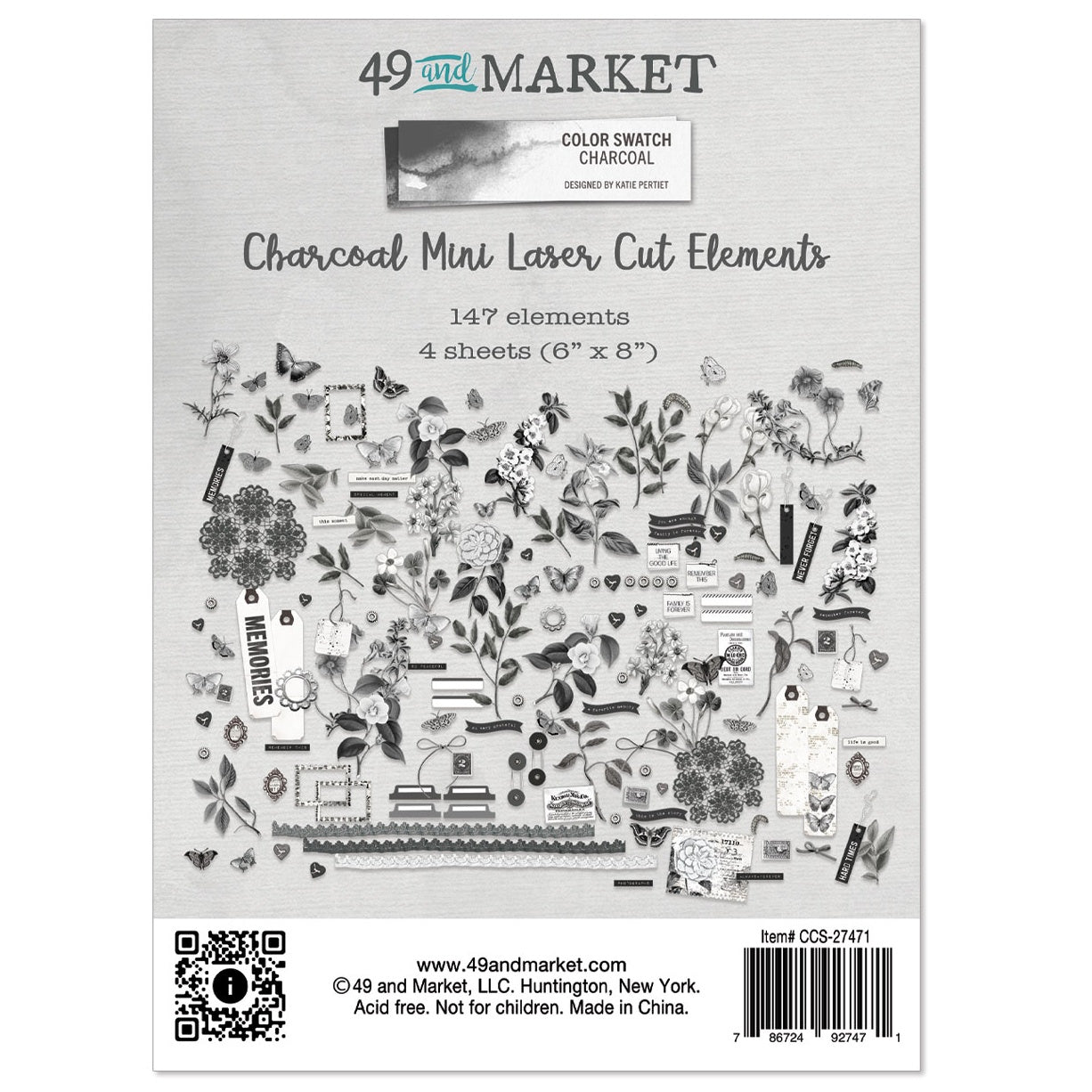 49 And Market Color Swatch: Charcoal Mini Laser Cut Outs - Elements