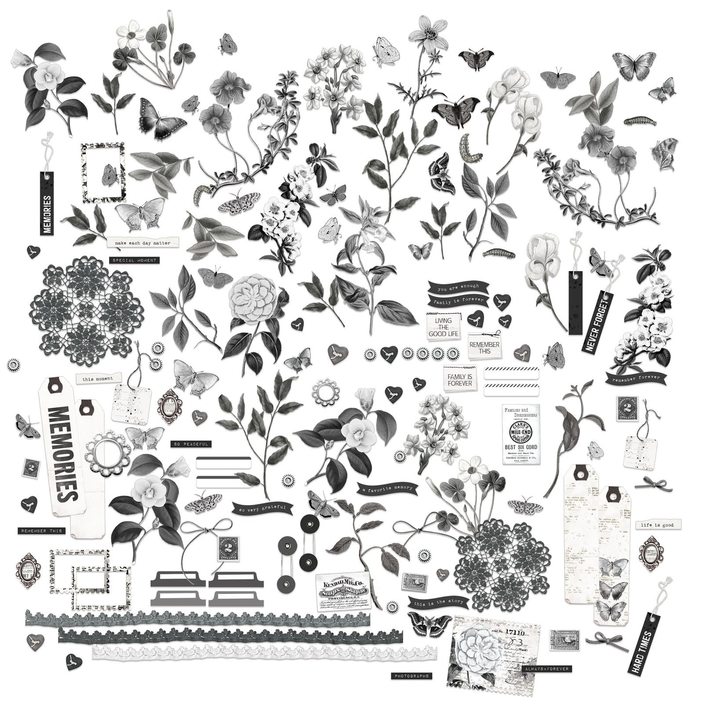 49 And Market Color Swatch: Charcoal Mini Laser Cut Outs - Elements