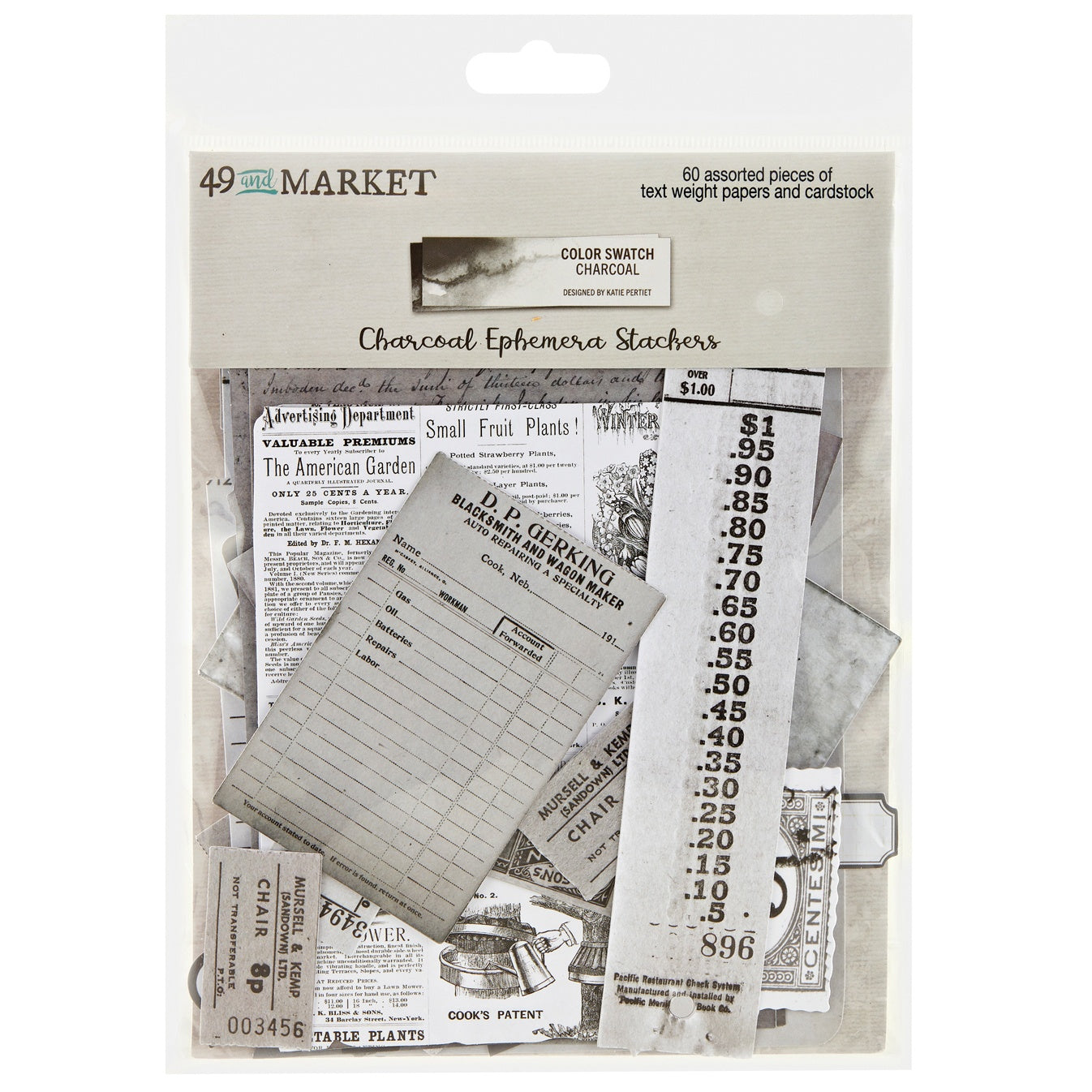 49 And Market Color Swatch: Charcoal Ephemera Stackers - 60 Pcs