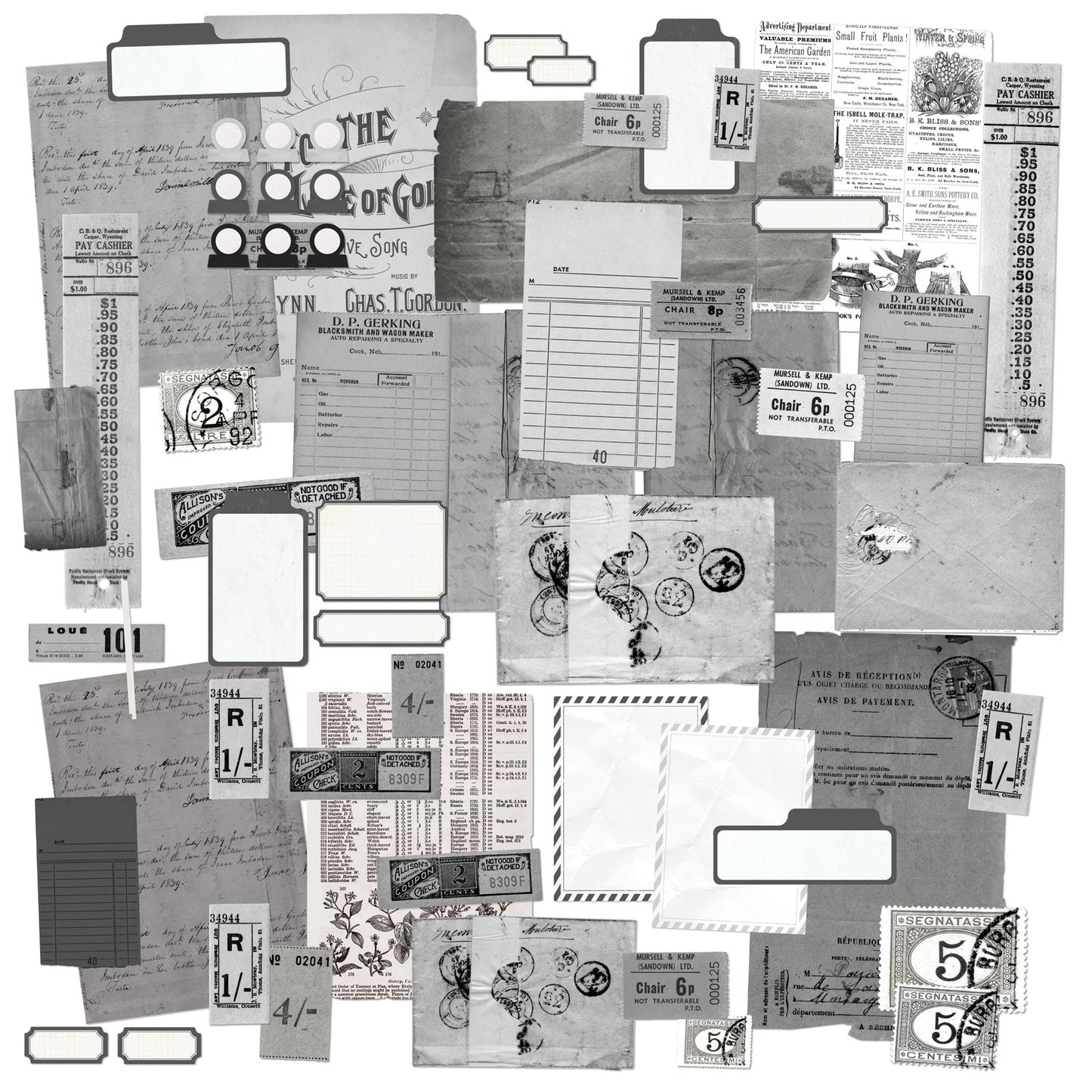 49 And Market Color Swatch: Charcoal Ephemera Stackers - 60 Pcs