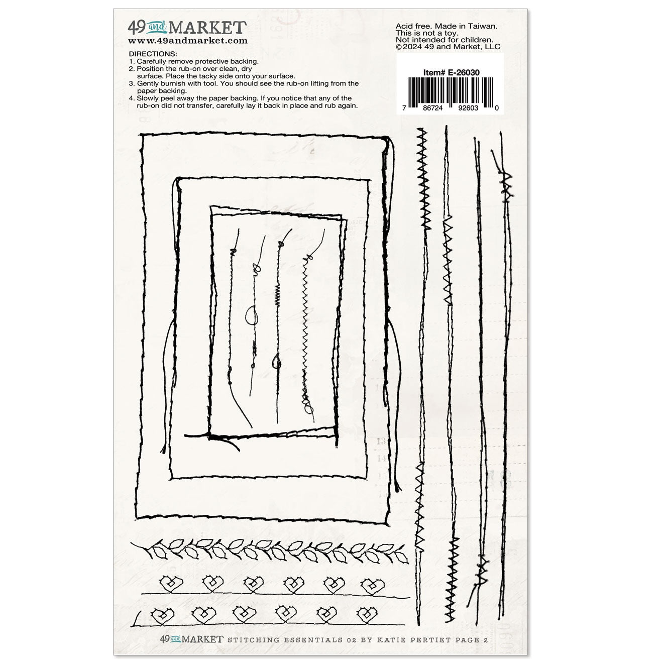 49 And Market Essentials Rub-On Transfer Set-#02 Stitching