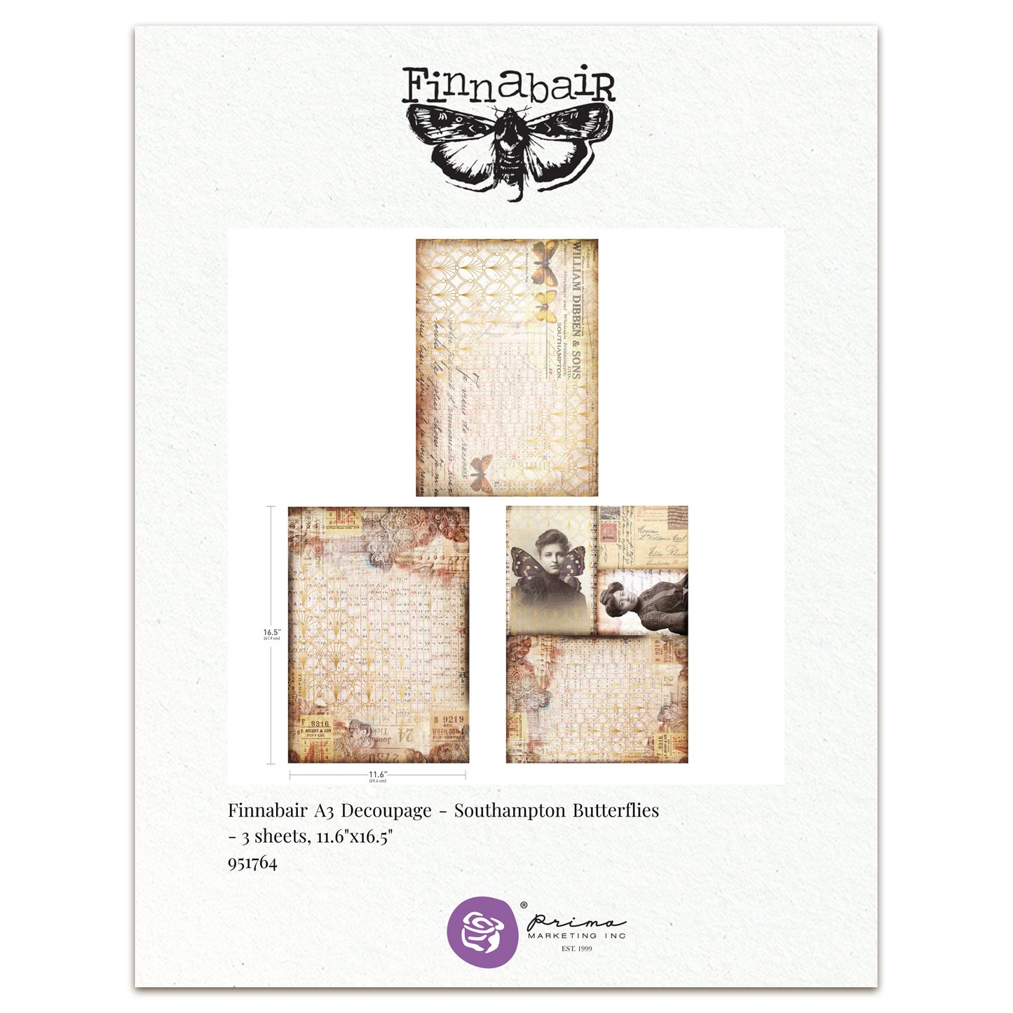 Prima Marketing Finnabair A3 Decoupage Pack Southampton Butterflies (3pcs)