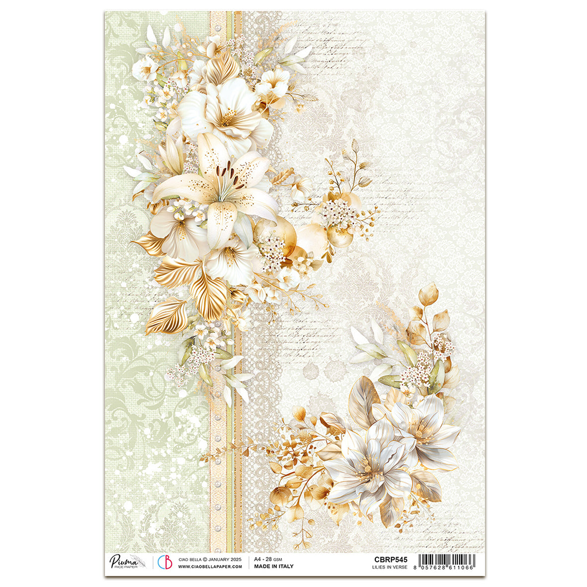 Ciao Bella Blessing Day A4 Rice Paper Lilies in Verse (1pc)