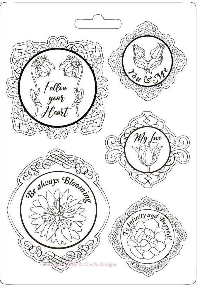 Stamperia Soft Mould A4 Garden Of Promises Frame With Flowers