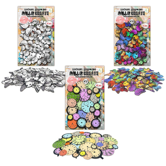 3 x Ephemera Die Cut Packs - Antique Clocks, Aerial Beauties & Colour In Flight