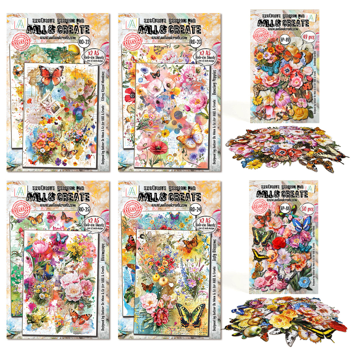 AALL & Create Radiant Florals Rub-On & Meadow Bloom Ephemera Die-Cuts Bundle