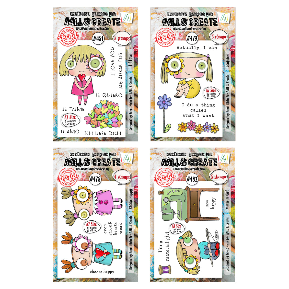 AALL & Create Set of 4x A7 Stamp sets - Happy Girls