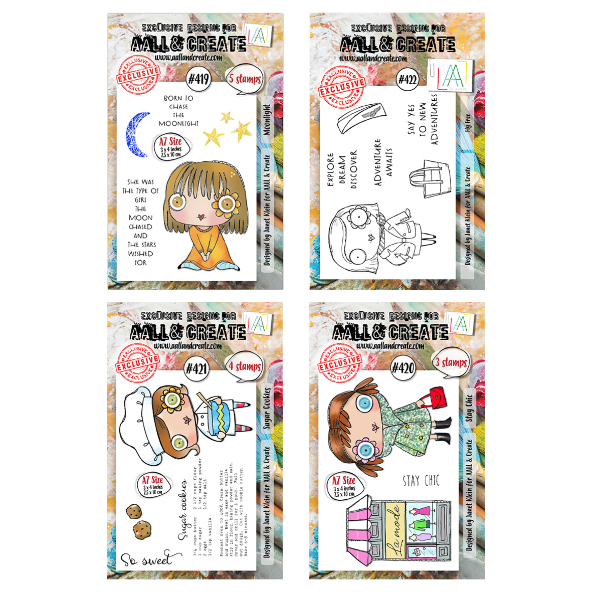 AALL & Create Set of 4x A7 Stamp sets - Stay Free