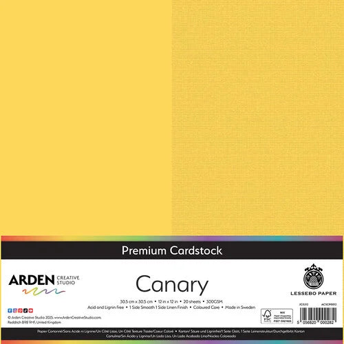 Arden Creative Studio Premium Cardstock Canary 12in x 12in 300gsm 20 Pack