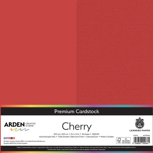 Arden Creative Studio Premium Cardstock Cherry 12in x 12in 300gsm 20 Pack