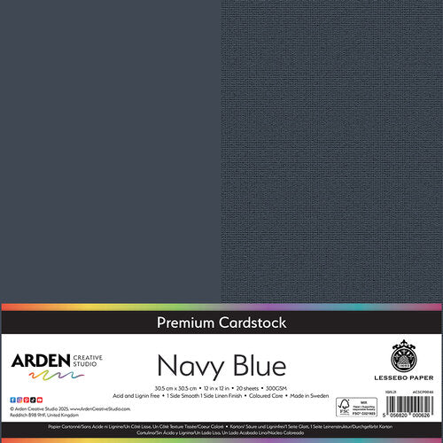 Arden Creative Studio Premium Cardstock Navy Blue 12in x 12in 300gsm 20 Pack