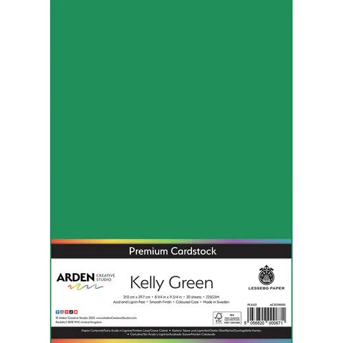 Arden Creative Studio Premium Cardstock Kelly Green A4 225gsm 20 Pack